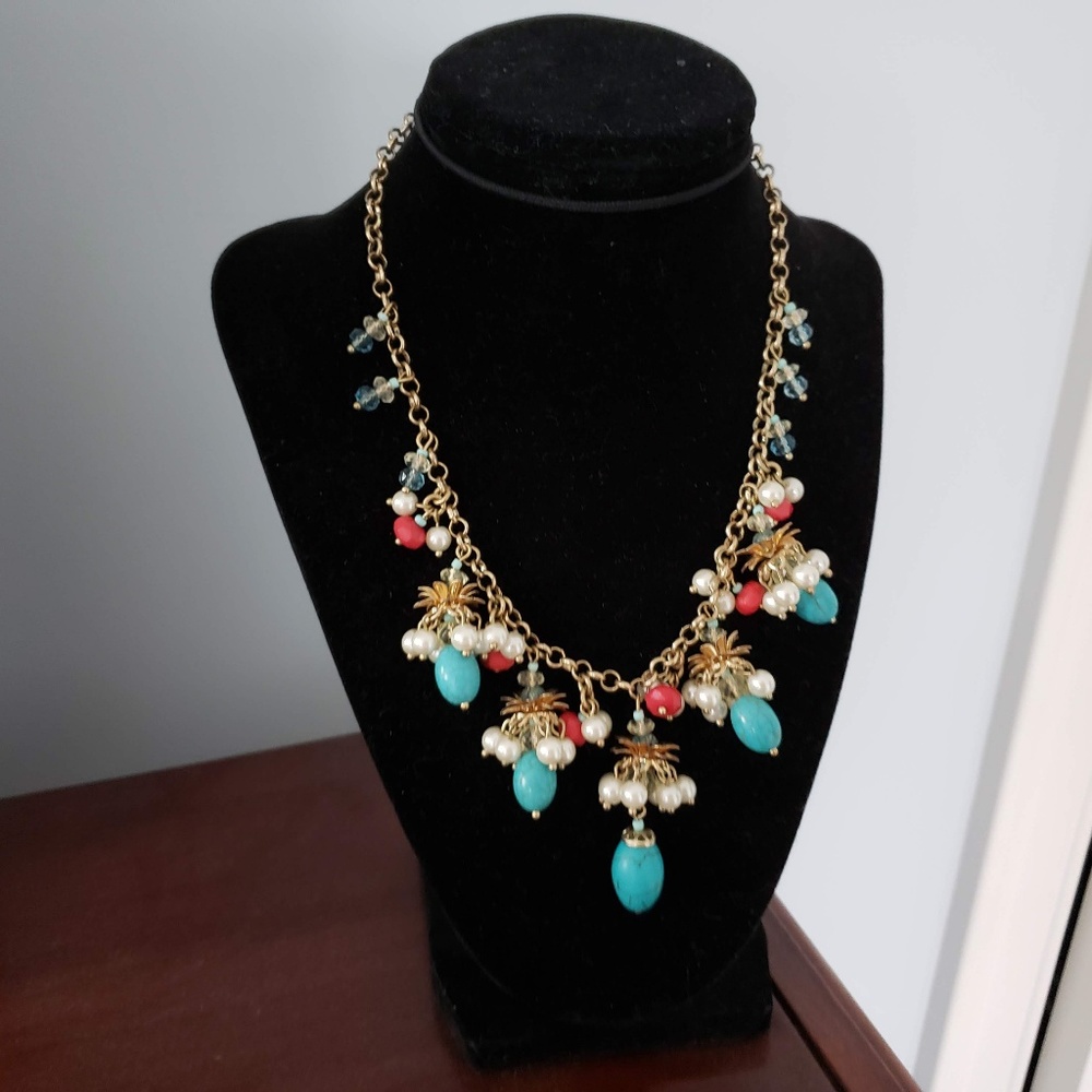 Turquoise tear drops red in gold classy Necklace